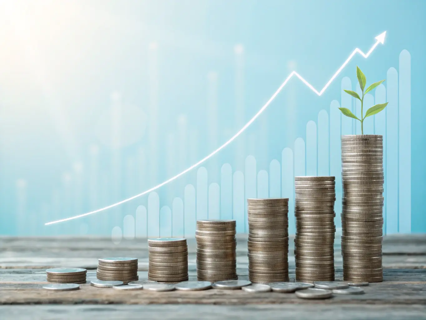 An image showing a graph trending upwards with a pound sterling (£) symbol, representing increased revenue and profitability through AI automation.
