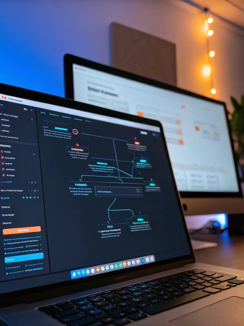 A close-up shot of a user-friendly, no-code AI automation platform interface, showcasing drag-and-drop functionality for workflow creation.