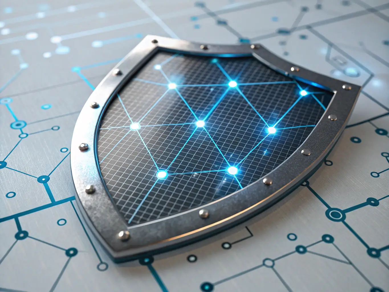 An image of a shield with a lock icon, symbolizing secure data and GDPR compliance, surrounded by digital network connections.
