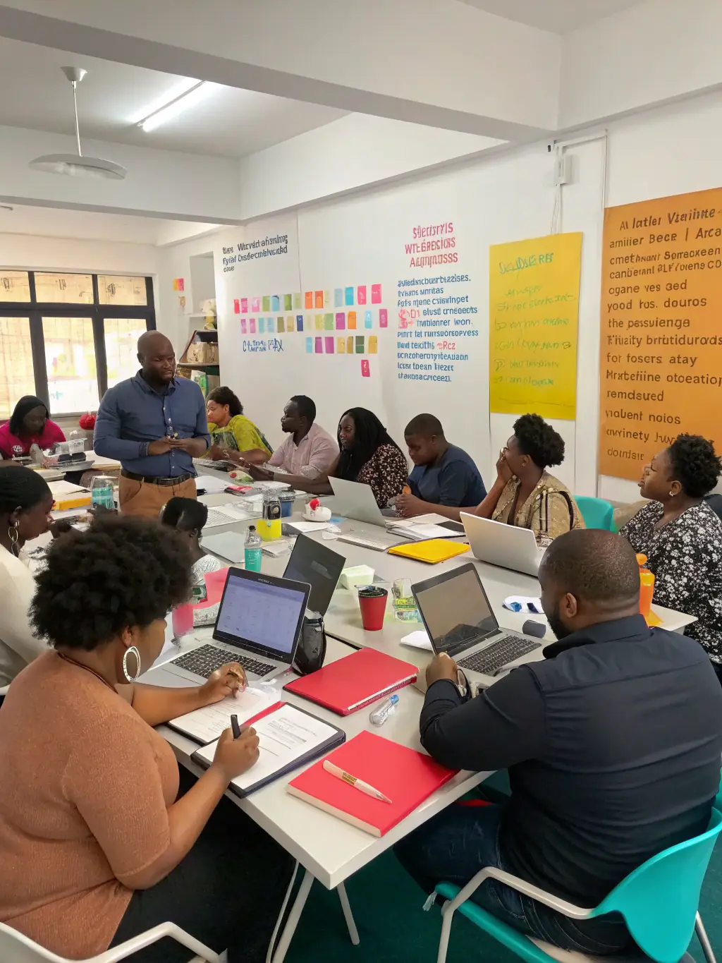 A photo depicting Day 1 of the TopFlowAI workshop, showing participants actively engaged in a session on identifying automation opportunities within their businesses.